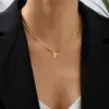 قلادة قلادة A-Z Alphabet Gold Plated Stainless Steel Necklace for Women Snake Chain Oriull Letter Flavicle Netlar Jewelry 240401