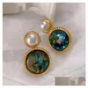 stud stud retro green paint colorf abalone shell arics arcors ladies luxury design Natural Pearl Jewelry Gift Drop Drop