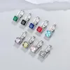 Creolen aus 925er-Sterlingsilber, quadratischer Kristall-Edelstein, kreolische Huggies für Frauen, trendiger Schmuck, Mädchen-Geschenk