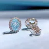 Stud Earrings Karloch S925 Sterling Silver High Carbon Diamond 6 8mm Sea Blue Treasure Zircon Party Forwomen Fashion Jewelry