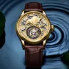 Wristwatches Fashion Authentic Skeleton Tourbillon Zodiac Cow Clock Luxury Mechanical Stainless Steel Leather Men Sapphire Watch