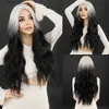 Synthetic Wigs NAMM Ombre Black White Wavy Hair Wig for Women Cosplay Daily Party Synthetic Natural Middle Part Curly Wig Lolita Heat Resistant Y240401