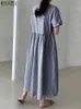 Basis Casual jurken Zanzea 2023 Zomerknop Up Vestido Rapel Kraaghemd Dress Oversize Loose Maxi Women Striped Fashion Long Robe YQ240402