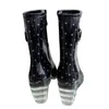 Rainboots xadrez padrão moda botas femininas de luxo meia botas clássicas carta tornozelo botas waterploof fivela de metal sapatos de grife antiderrapante bota de salto alto chunkyheel
