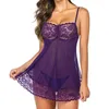 Pigiama da donna Lingerie sexy Pigiama nero Bretella in pizzo con scollo a V senza maniche trasparente