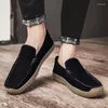 Casual Shoes Summer 2024 Men Driving Loose Leg Snail Social Youth Pigskin Slip-on Low Top Quality Leather