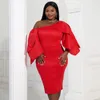 Party Dresses AOMEI Sexy Red Bodycon Women Cascading Ruffles Elegant Short Sleeves Midi Robes Birthday Homecoming 4XL 2024