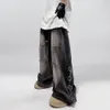 Amerikansk stil överdimensionerad fickan retro baggy jeans män y2k hip hop punk wide ben raka overalls svart denim byxor streetwear 240322