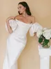 Modern Corset Mermaid Dresses Strapless With Puffy Short Sleeve Wedding Gown Curved Waistline Vestido De Novia 407