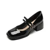 Туфли Мэри Джейн, большие размеры 34–43, женские черные туфли из лакированной кожи на блочном каблуке 240322