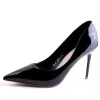 Pompes Nouvelle semelle rouge talons hauts Pompes Femmes Sexy Stiletto Pointed Toe Bed Flirting Black Patent Leather Robe Single Chaussures plus taille 43