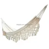 Hammocks Outdoor Garden Hammock Tassel Canvas Swing Chair Hanging Bed Hiking Cam Hunting Foldable Po Props 240325 Drop Delivery Home Dh69R