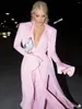 Casual Jurken Runway Elegant Roze 3D Roos Vloeiende lange jurk Dames 2024 Vintage Flare mouwen Zijsplit Celebrity Party Vrouwelijke vestido