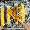 Forks Corn Holders Stainless Steel Cob Skewers With Wooden Handle Fruit Double Fork Barbecue Tool