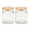 Storage Bottles 2 PCS Square Glass Jars With Vintage Diamond Pattern Coffee Pasta Sugar Tea Snack Nuts Cookie Jar