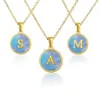 Pendant Necklaces MHS.SUN Fashion Blue Shell Alphabet Pendant Necklace Stainless Steel Initial Letter Charm Chain Choker For Women Men Jewelry 240330