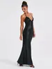 Lässige Kleider Elegante Frauen Satin Halter Rückenfrei V-Ausschnitt Sexy Party Abend Langes Kleid Damen 2024 Frühling Strand Urlaub Maxi