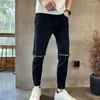 Mężczyzny dżinsy kowbojskie spodni przycięte spodnie projektant chude zamek błyskawiczny Slim Fit Wciąża rura grunge y2k duży rozmiar 2024