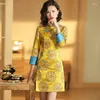 Vêtements ethniques 3/4 manches Cheongsam broderie Qipao femmes Vintage col mandarin robes de style chinois Gwon robes courtes Tradition