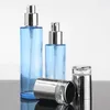 Bouteilles de stockage Parfum Brume Spray Bleu 30 / 50G 20-120ML 10pcsGlass Pot de crème Argent Bouchon Goutte Huile Sérum Rechargeable Émulsion Lotion Pompe