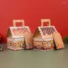 Present Wrap 4st Christmas House Shape Candy Box Santa Claus Gingerbread Man Kraft Paper Bag år Party Xmas Packaging Supplies