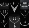 Wertvolles Labordiamant-Schmuckset Sterlingsilber-Hochzeits-Halsketten-Ohrringe für Frauen-Braut-Verlobungs-Schmuck-Geschenk g6Ms #