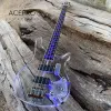 Guitar Blue LEDS Light 4 String Acrylic Electric Bass Guitar, Rosewood fingerboard, lönnhals, hög kvalitet, gratis frakt