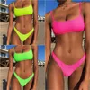 Mulheres Swimwear Neon amarelo verde mulheres swimsuit sexy push sólido micro biquíni 2024 Brasil verão praia maiô em forma de T J240330