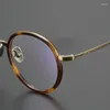 Zonnebrilmonturen Originele Vintage Tortoise Glod ronde brilmontuur voor mannen en vrouwen Handgemaakte superlichte titanium bijziendheid brillen
