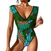 Maillots de bain pour femmes Bikini Polynésien Maillot de bain une pièce imprimé floral sexy col en V profond licou jambe haute pour les femmes