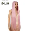Synthetic Wigs Bella Synthetic Lace Wig Straight Wig 38 Inch Super Long Straight Hair T Part Lace Wig Pink Blonde Brown Cospaly Wigs For Woman Y240401