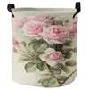 Pink Flower Rose Vintage Dirty Laundry Basket Foldable Waterproof Home Organizer Clothing Children Toy Storage 240401