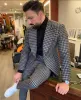Garnitury Vintage Gray Houndstooth Mężczyźni garnitują palenie biznesowe kurtka lapowa z spodniami biurowa praca blezer elegancka odzież męska 2022