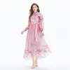 Pink Chiffon Floral Resort Long Maxi Dress Designer Women Elegant Button Cardigan Shirts Dresses Stand Collar Ladies Belt Casual Sashes Casual Beach Party Clothes