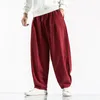 Herrbyxor solid färg harem mode baggy bottar casual joggar elastiska byxor sportkläder lykta pantaloner