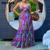 CMYAYA femmes élégantes Spaghetti sangle découpe taille haute grande balançoire Fit et Flare Maxi longue robe plage Sexy Boho robe 240313