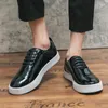 Casual Shoes Black/Green Oxford Men Patent Leather White Sole Lace Up Business Suit Block Carved