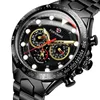 Horloges Zwarte wijzerplaat Luxe Ditong Na rode wijzer Automatisch mechanisch uurwerk Herenhorloge