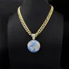 Pendant Necklaces Iced Out Blue Earth Cubic Zircon Necklace For Men Fashion Hip Hop Crystal Big Miami Cuban Chain Party Jewelrypendant Dhpon