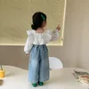 1-7Y Toddler Girl Spring Autumn Girls Clothing Sets Lapel Long Sleeve Cotton Blouse Shirt Jeans Two-Piece Set Kids Outfits 240328