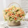 Decorative Flowers Home Artificial Silk Mona Roses Bouquet Fake Flower Green Plant Office Decor Simulation Champagne White Rose Floral