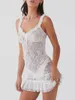 Casual klänningar sexiga klubbkläder kvinnor transparent vit spets blommig ren täckning klänning mode rygglös ärmlös ruffle slip tank