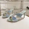 Шлепанцы, лето 2024, женские декоративные сандалии с круглым носком и открытым носком на тонком высоком каблуке, универсальная повседневная обувь