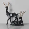 2 pièces géométrique Couple cerf Statue wapiti Figurine résine Sculpture maison salon table ornement noël décoration cadeau 240311