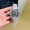 Mens Automatic Mechanical Fashion Watch Transparent Snow Glass Hollowed Out Personalized Tape Sports Designers Waterproof Wristwatches Stainless steel