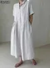 Basis Casual jurken Zanzea 2023 Zomerknop Up Vestido Rapel Kraaghemd Dress Oversize Loose Maxi Women Striped Fashion Long Robe YQ240402