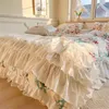 Ensembles de literie coréen princesse ensemble de luxe dentelle volants concepteur floral coton linge de lit Europe occidentale roi taille filles cadeau