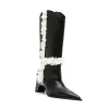Boots Women's nieuwe puntige onregelmatige dikke hielbontdecoratie gepersonaliseerde zwarte rechte buizen laarzen