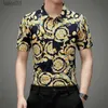 メンズプラスティーポロスメンメーター化された綿シャツ2023新しい夏半袖男性フローラルドレスシャツプリントシャツYQ240401