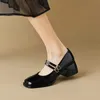 Large Size 34-43 Mary Jane Shoes Women Block Heel Patent Leather Black Shoes 240322